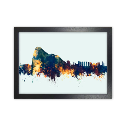 Gibraltar Skyline Blue Orange Art Print by Michael Tompsett Black Grain