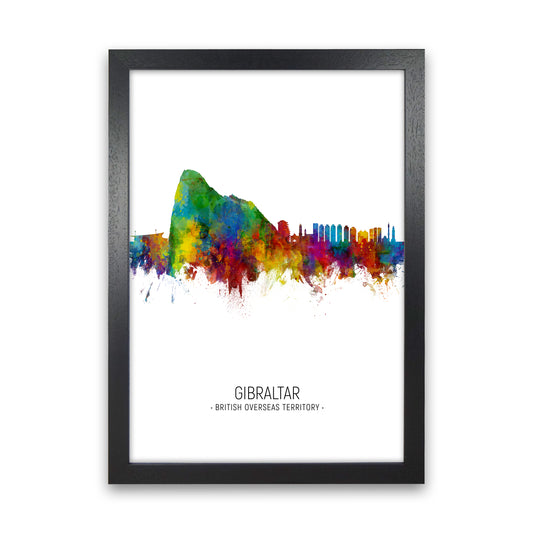 Gibraltar Skyline Portrait Art Print by Michael Tompsett Black Grain