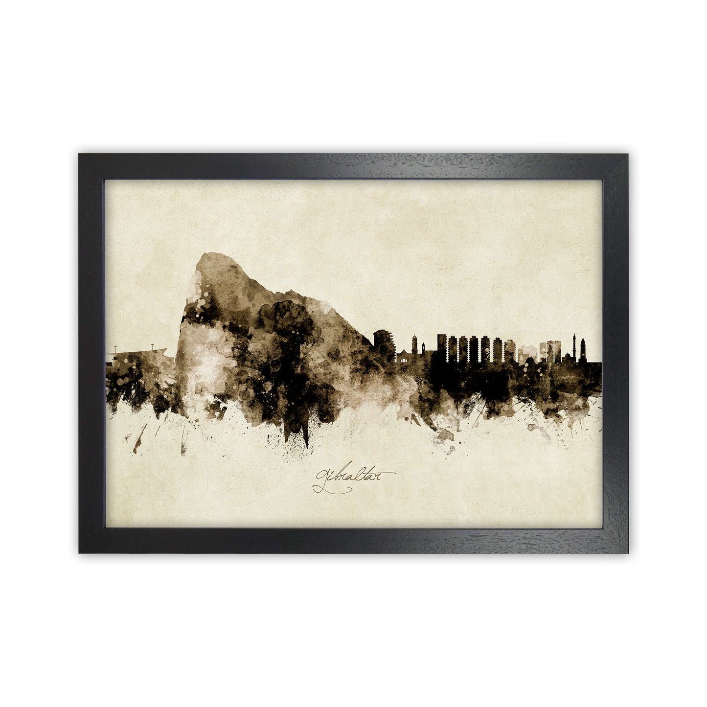 Gibraltar Skyline Vintage Art Print by Michael Tompsett Black Grain