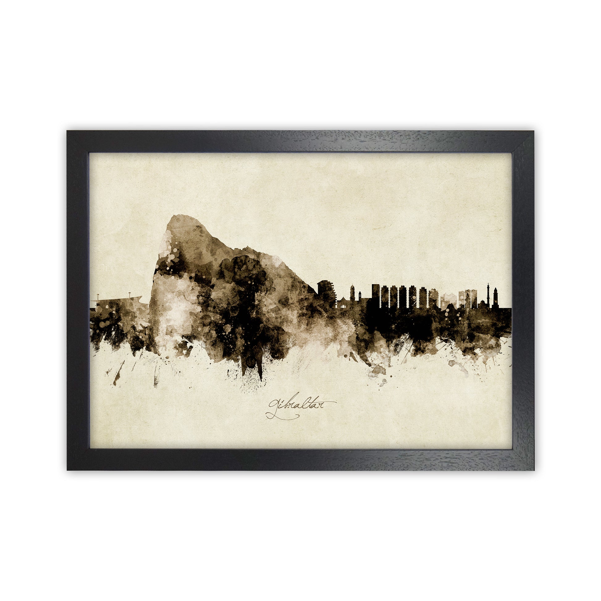 Gibraltar Skyline Vintage Art Print by Michael Tompsett Black Grain
