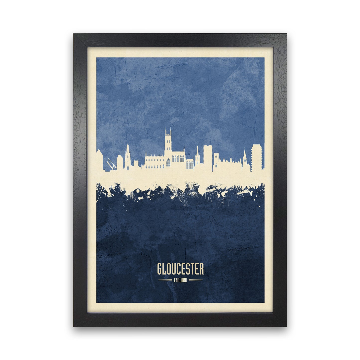 Gloucester England Skyline Portrait Navy Art Print by Michael Tompsett Black Grain