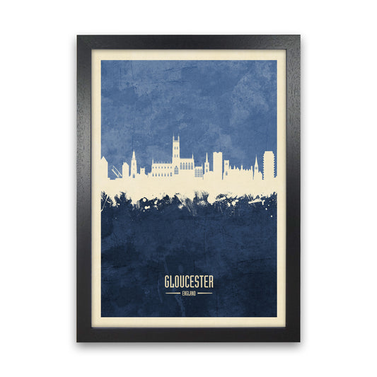 Gloucester England Skyline Portrait Navy Art Print by Michael Tompsett Black Grain