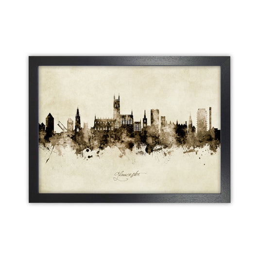Gloucester England Skyline Vintage Art Print by Michael Tompsett Black Grain