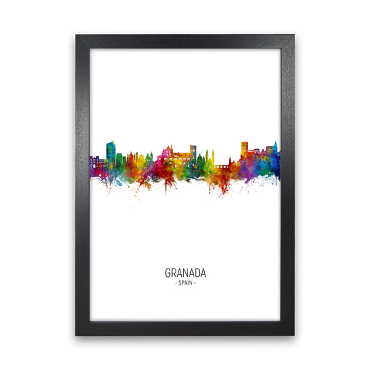 Granada Spain Skyline Portrait Art Print by Michael Tompsett Black Grain