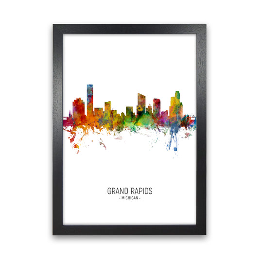 Grand Rapids Michigan Skyline Portrait Art Print by Michael Tompsett Black Grain