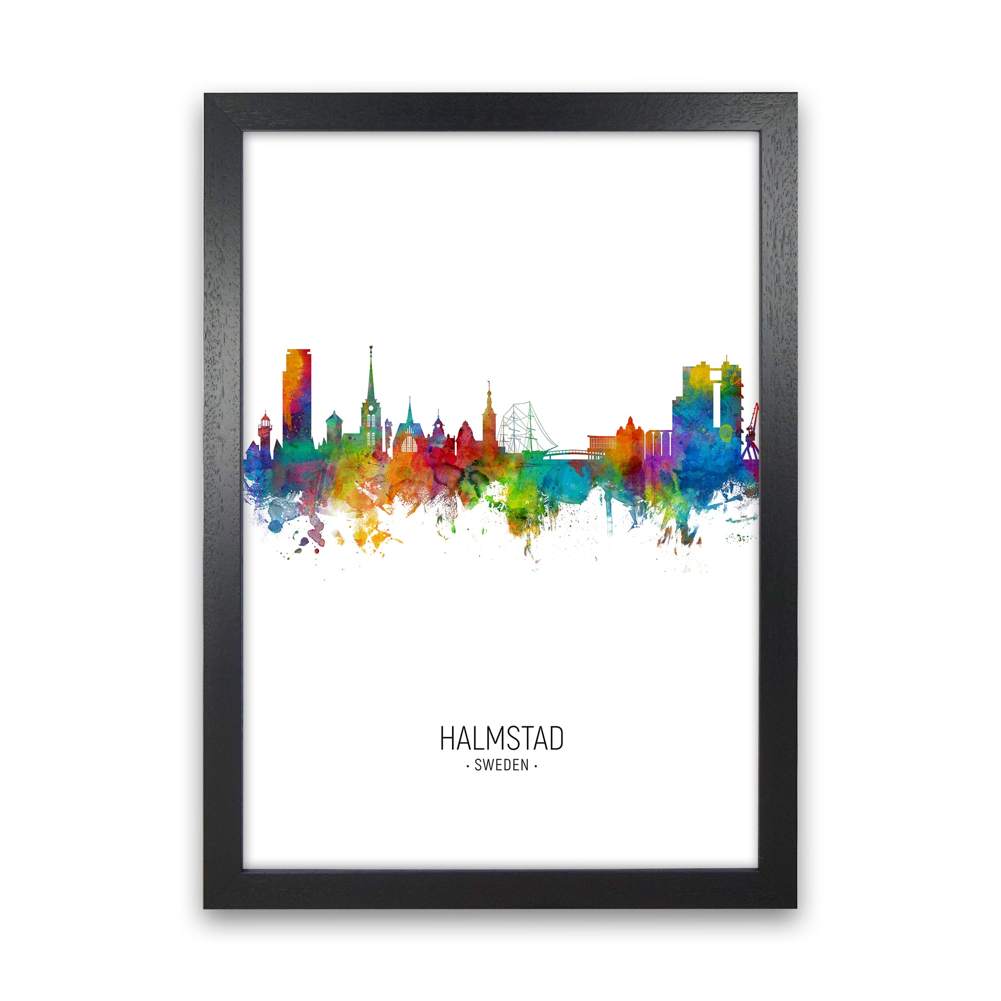 Halmstad Sweden Skyline Portrait Art Print by Michael Tompsett Black Grain