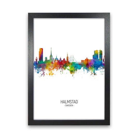 Halmstad Sweden Skyline Portrait Art Print by Michael Tompsett Black Grain