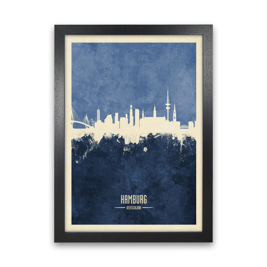 Hamburg Germany Skyline Portrait Navy Art Print by Michael Tompsett Black Grain