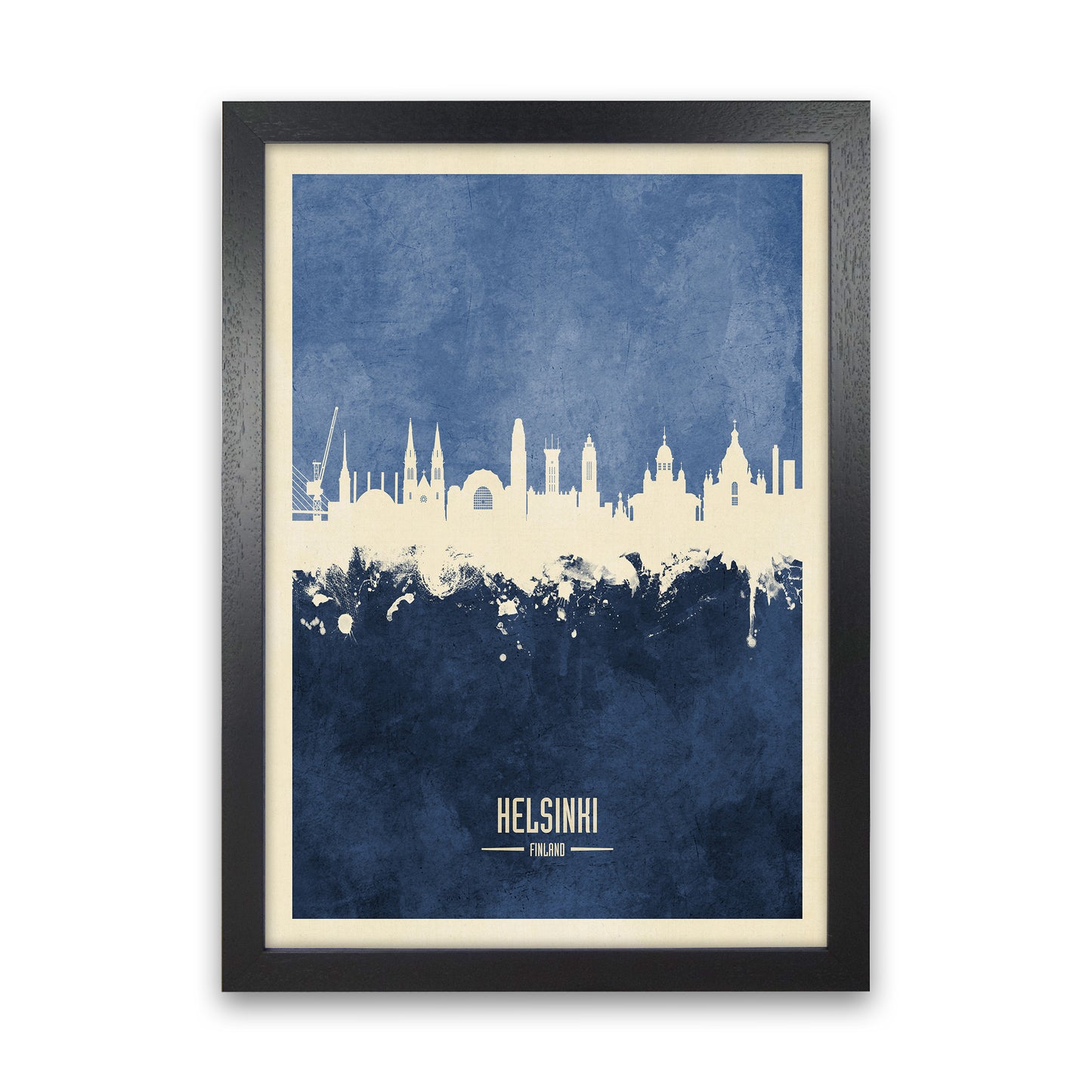 Helsinki Finland Skyline Portrait Navy Art Print by Michael Tompsett Black Grain