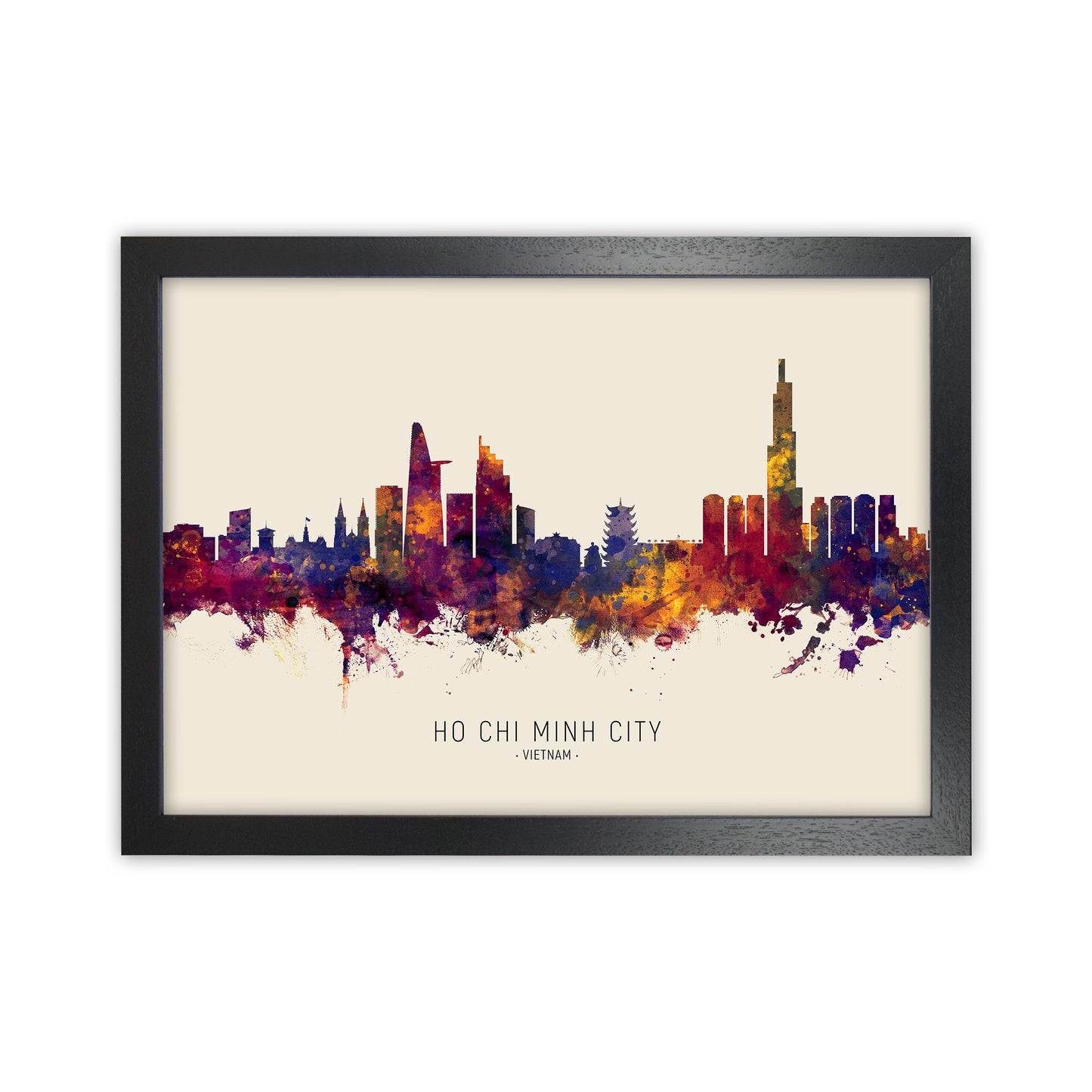Ho Chi Minh City Vietnam Skyline Autumn City Name Art Print by Michael Tompsett Black Grain