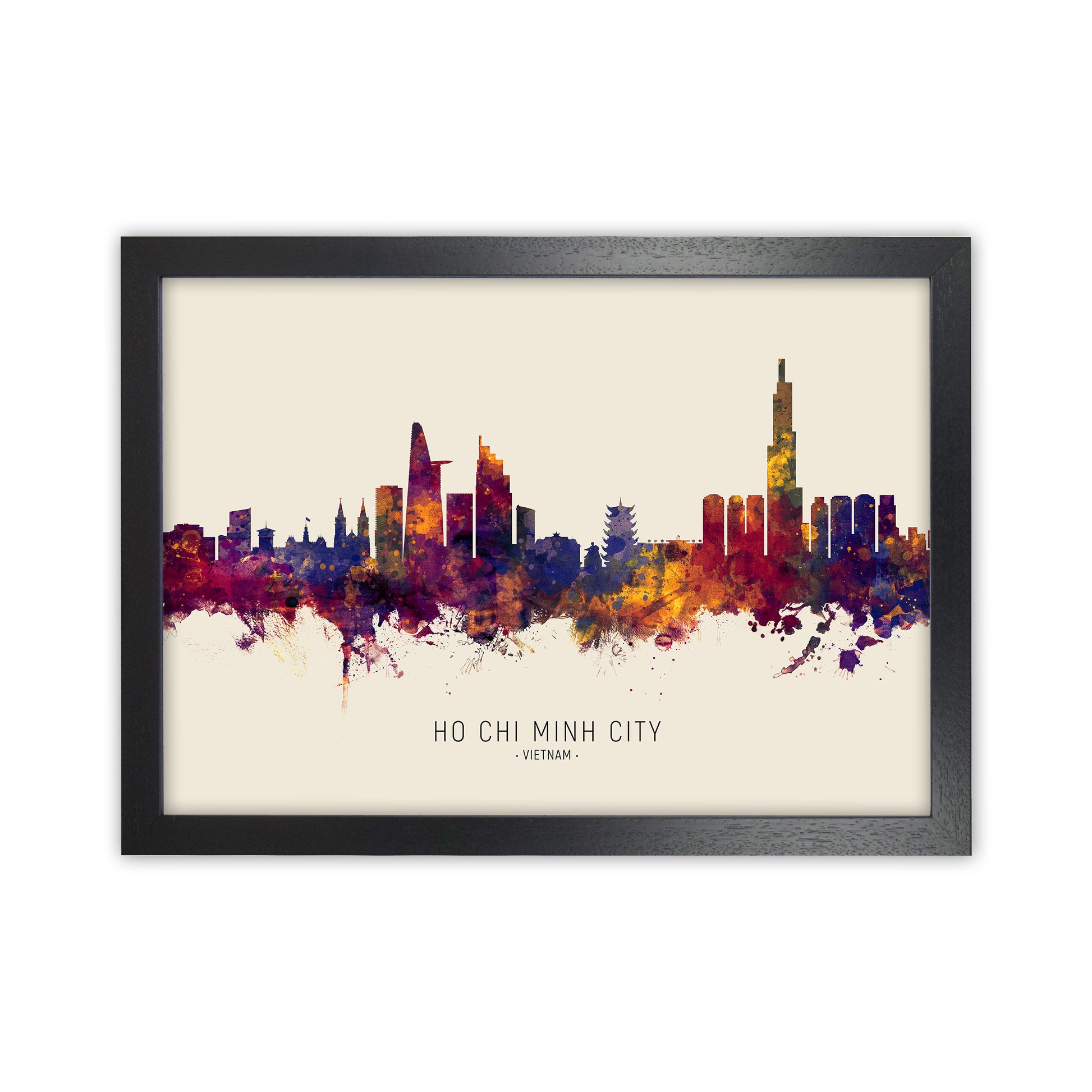 Ho Chi Minh City Vietnam Skyline Autumn City Name Art Print by Michael Tompsett Black Grain