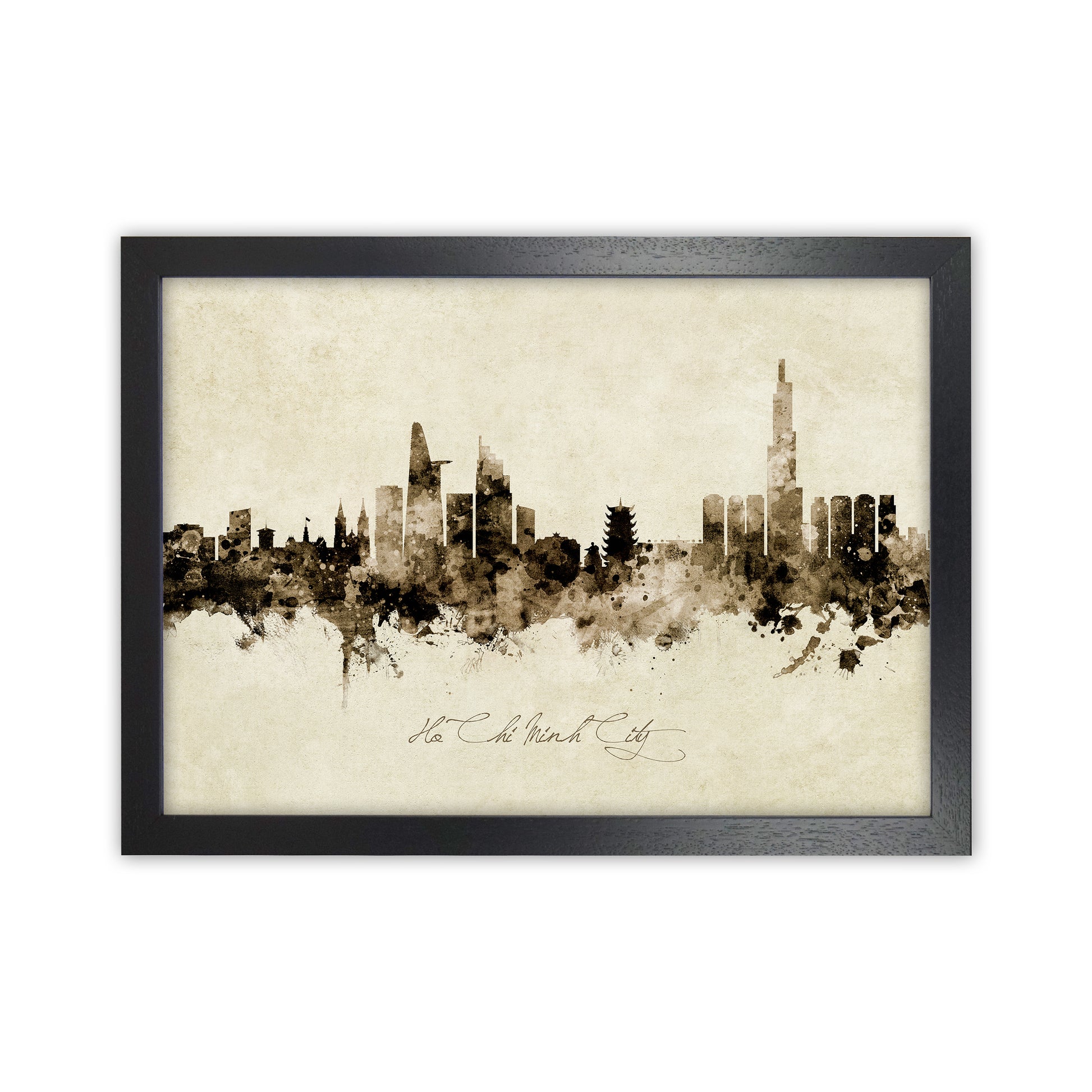 Ho Chi Minh City Vietnam Skyline Vintage Art Print by Michael Tompsett Black Grain
