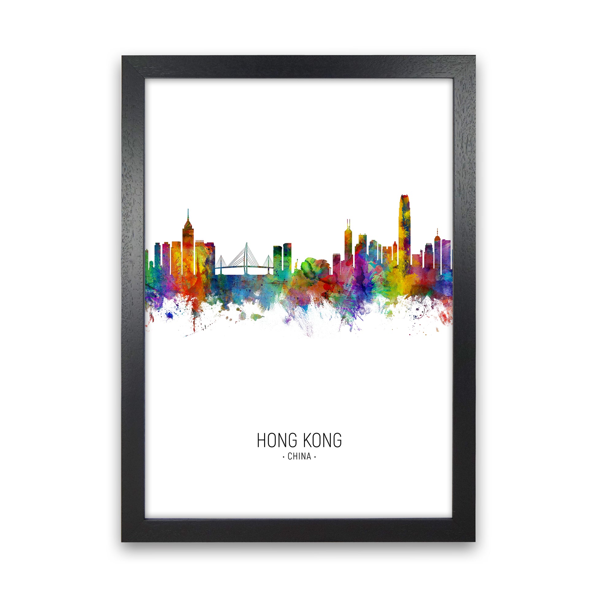 Hong Kong China Skyline Portrait Art Print by Michael Tompsett Black Grain