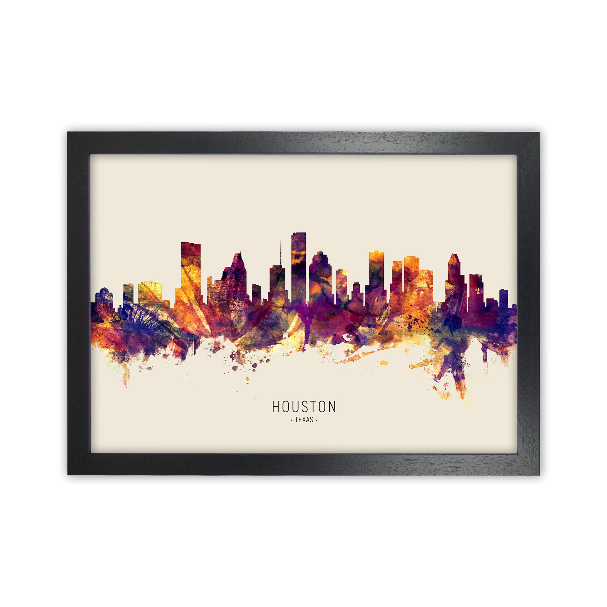 Houston Texas Skyline Autumn City Name Art Print by Michael Tompsett Black Grain