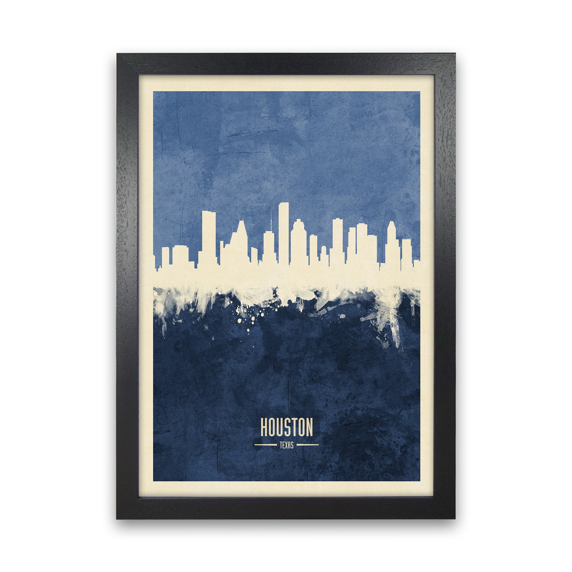 Houston Texas Skyline Portrait Navy Art Print by Michael Tompsett Black Grain