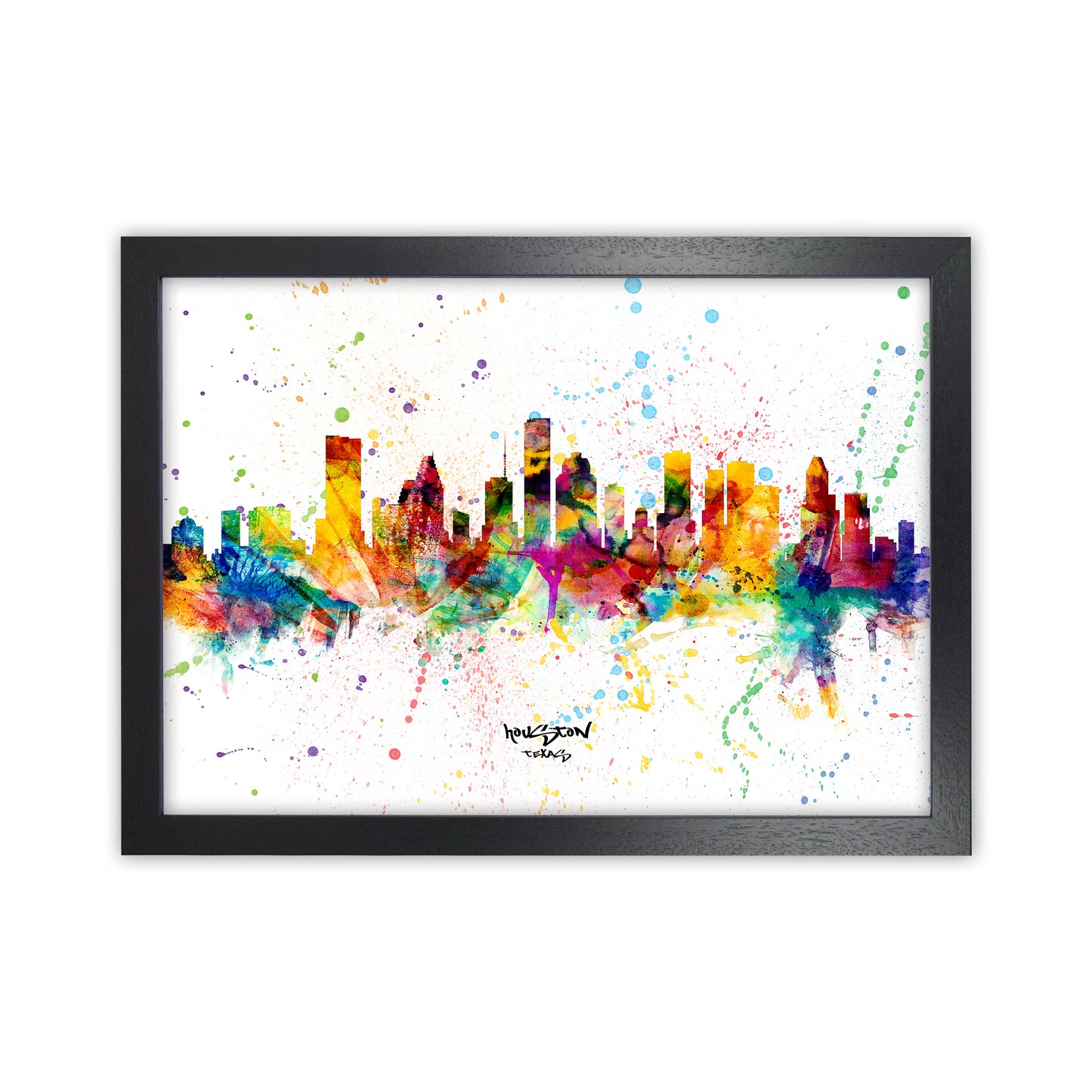 Houston Texas Skyline Splash Art Print by Michael Tompsett Black Grain