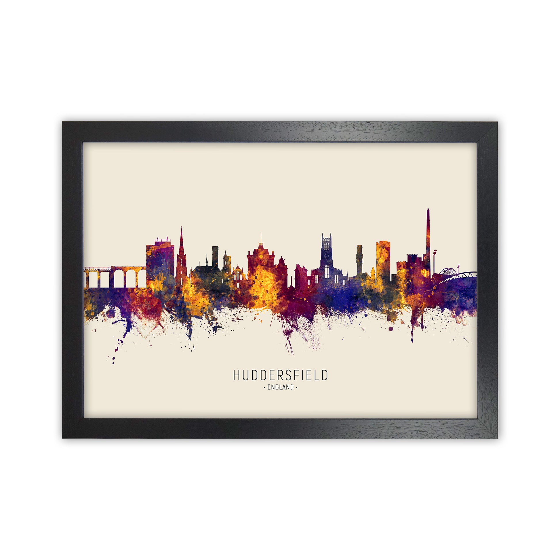 Huddersfield England Skyline Autumn City Name Art Print by Michael Tompsett Black Grain