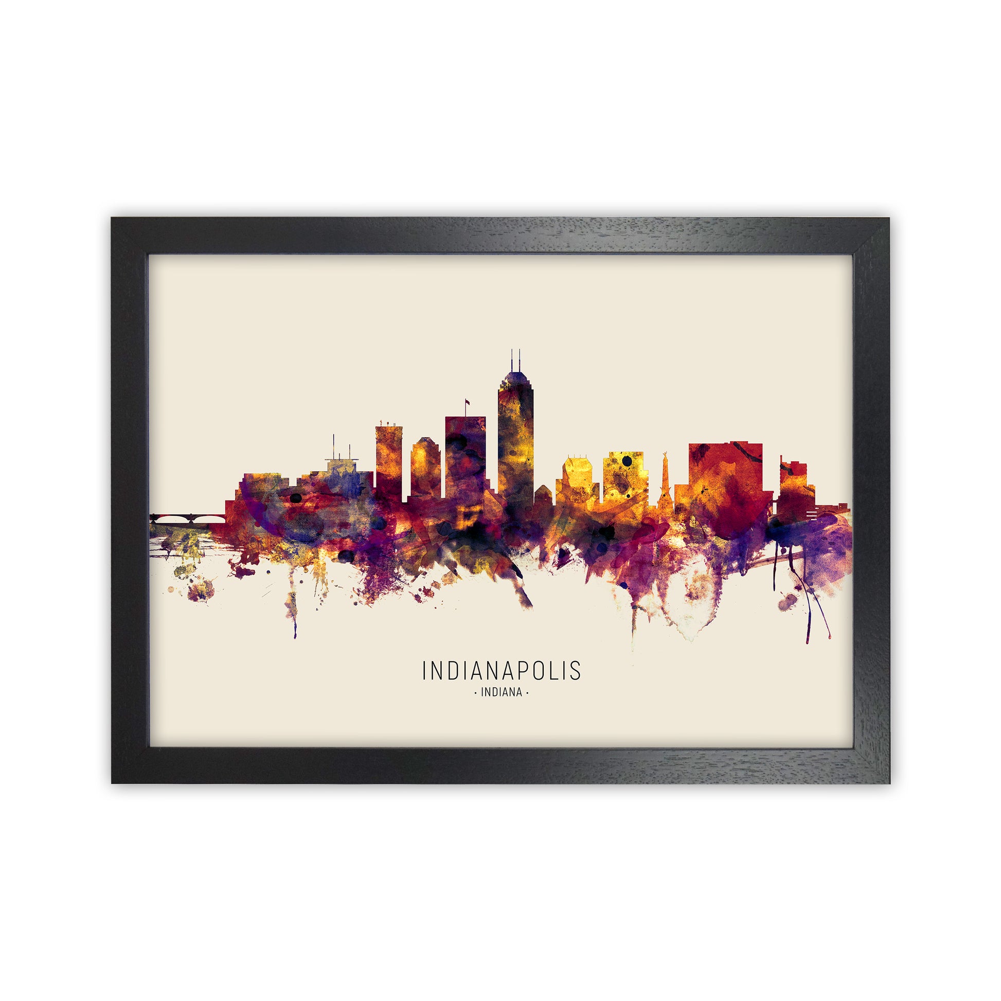 Indianapolis Indiana Skyline Autumn City Name Art Print by Michael Tompsett Black Grain