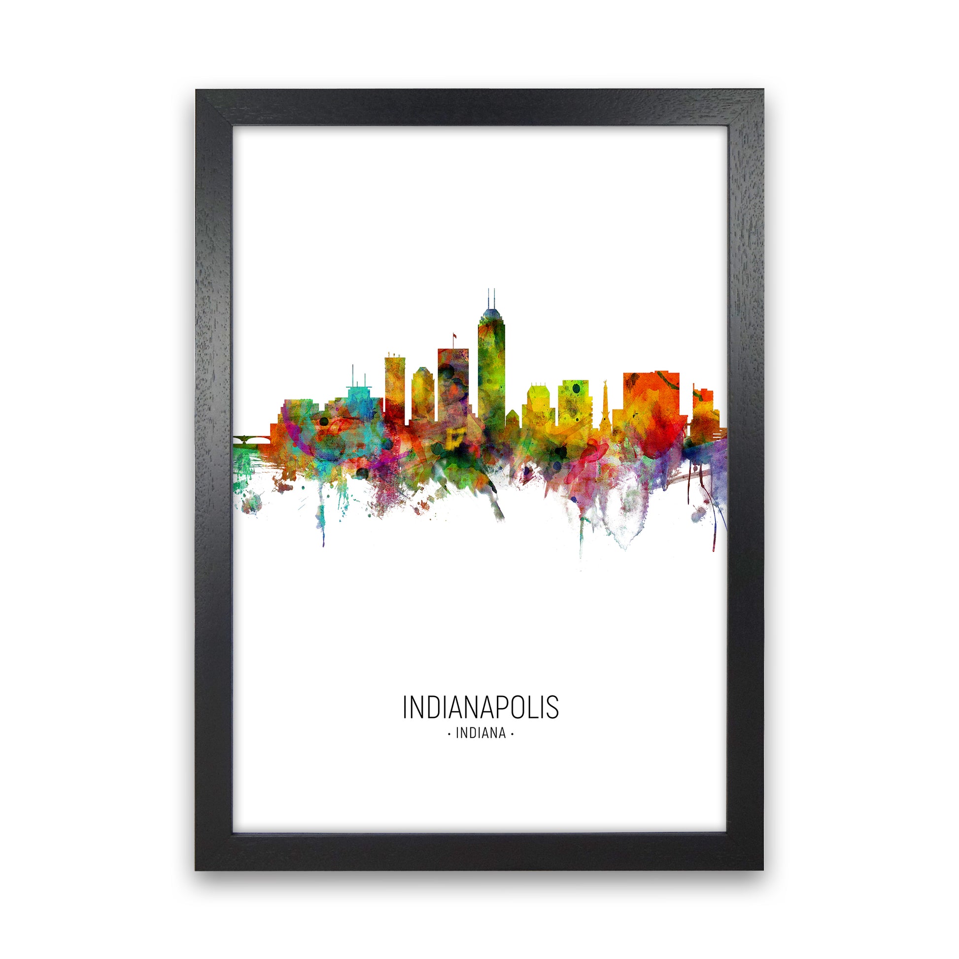 Indianapolis Indiana Skyline Portrait Art Print by Michael Tompsett Black Grain