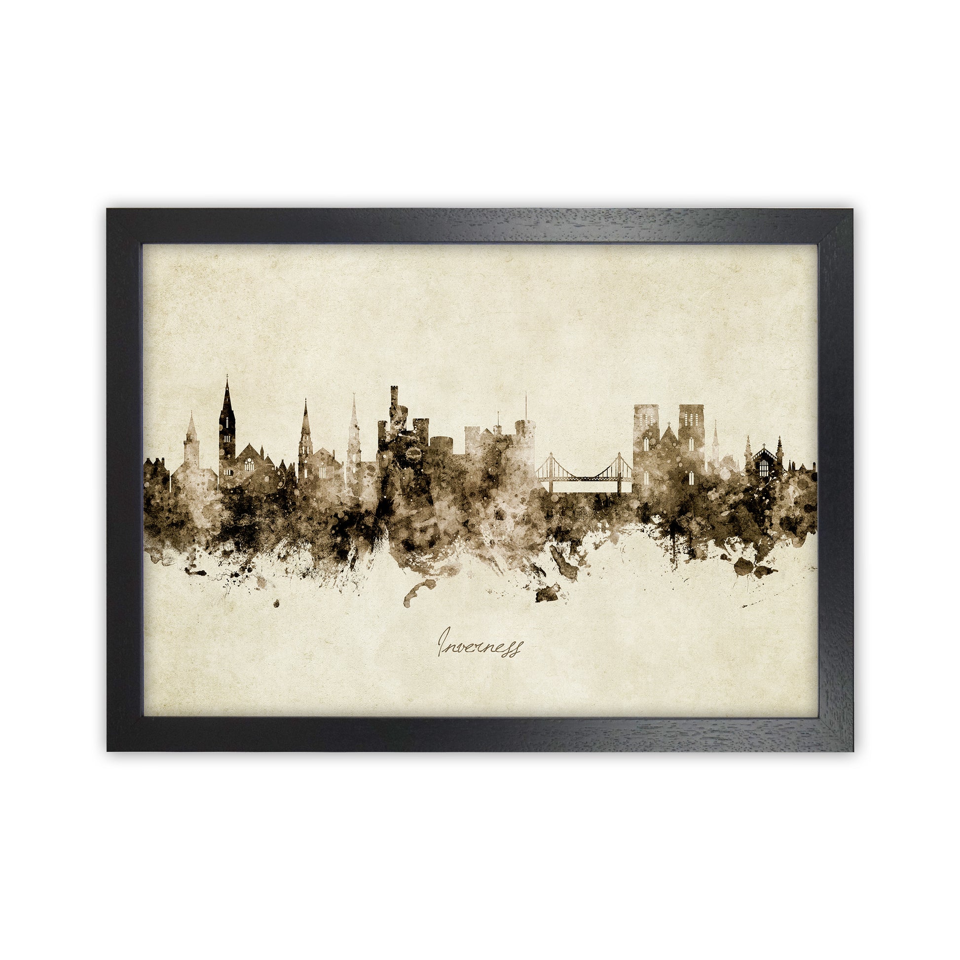 Inverness Scotland Skyline Vintage Art Print by Michael Tompsett Black Grain