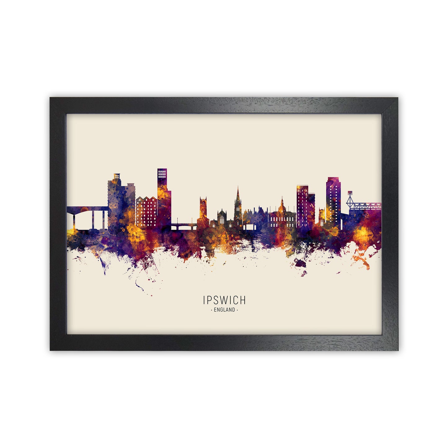 Ipswich England Skyline Autumn City Name Art Print by Michael Tompsett Black Grain