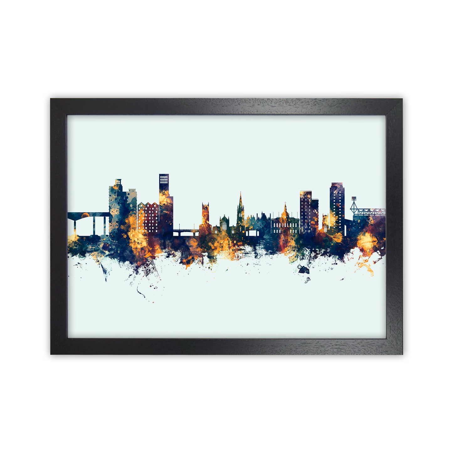 Ipswich England Skyline Blue Orange Art Print by Michael Tompsett Black Grain