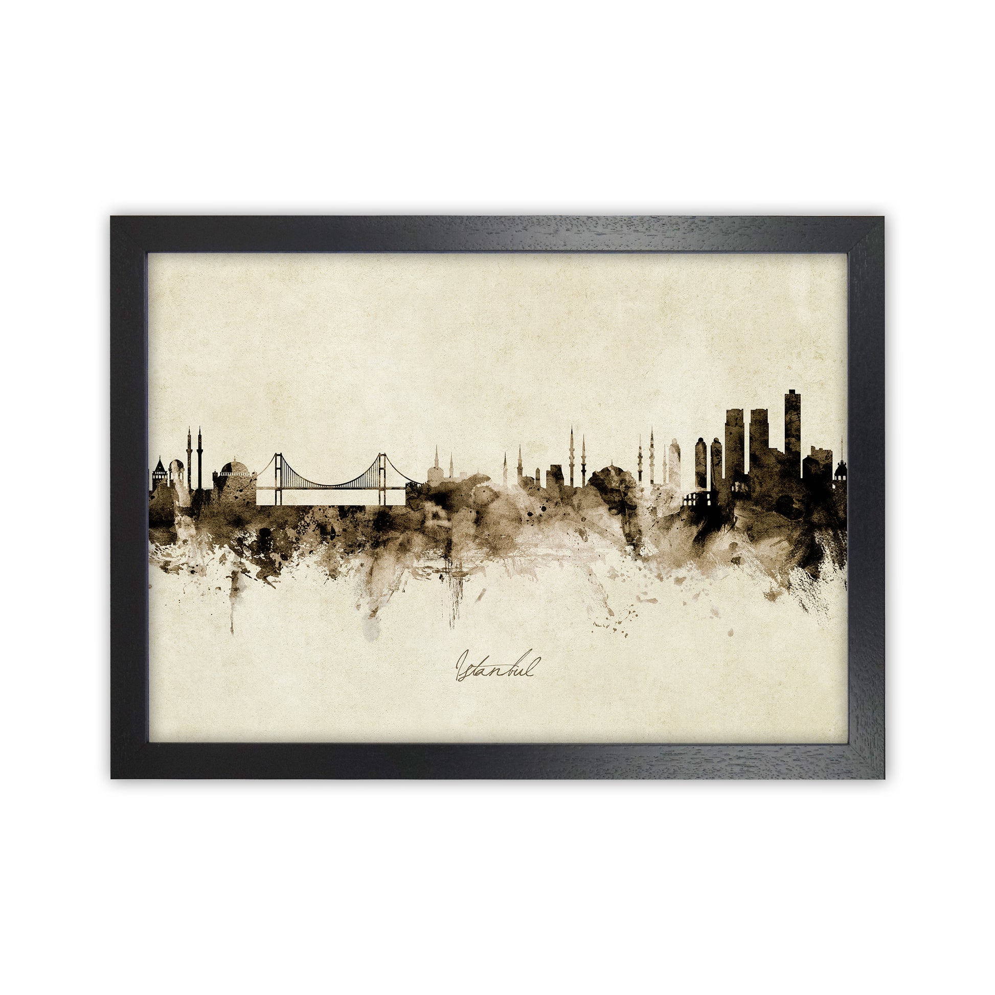 Istanbul Turkey Skyline Vintage Art Print by Michael Tompsett Black Grain