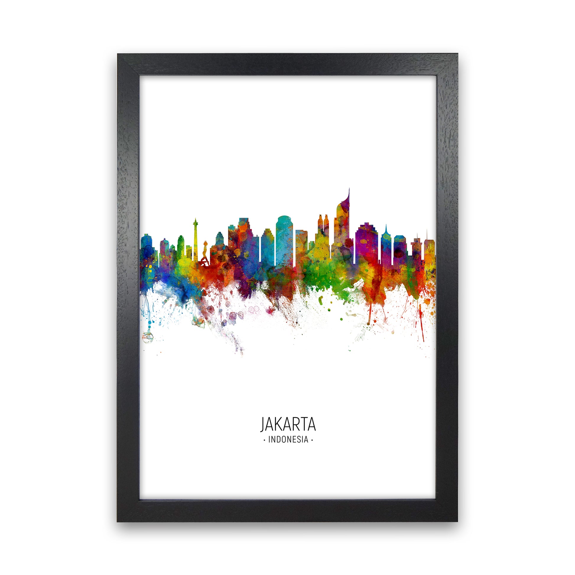 Jakarta Indonesia Skyline Portrait Art Print by Michael Tompsett Black Grain