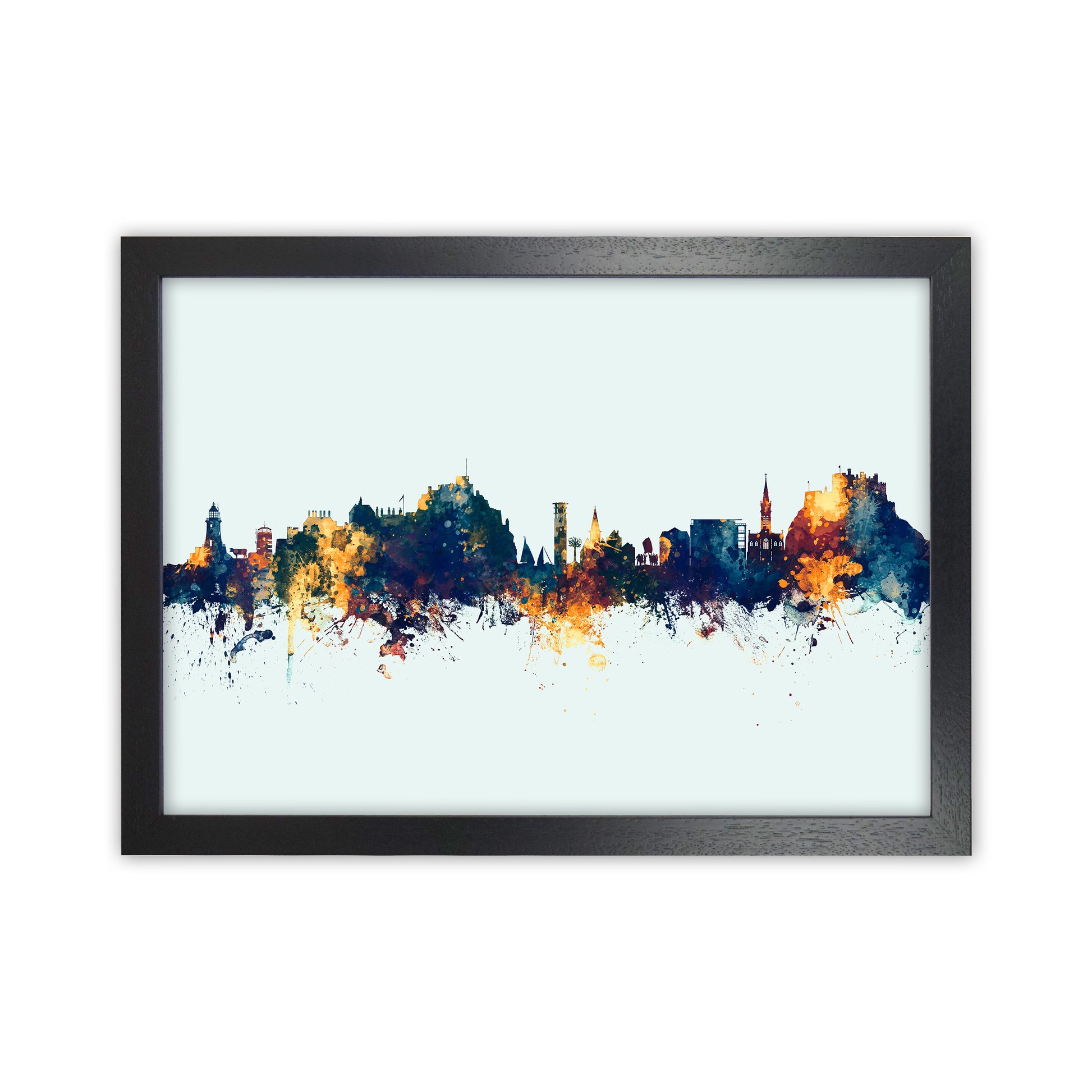Jersey Channel Islands Skyline Blue Orange Art Print by Michael Tompsett Black Grain