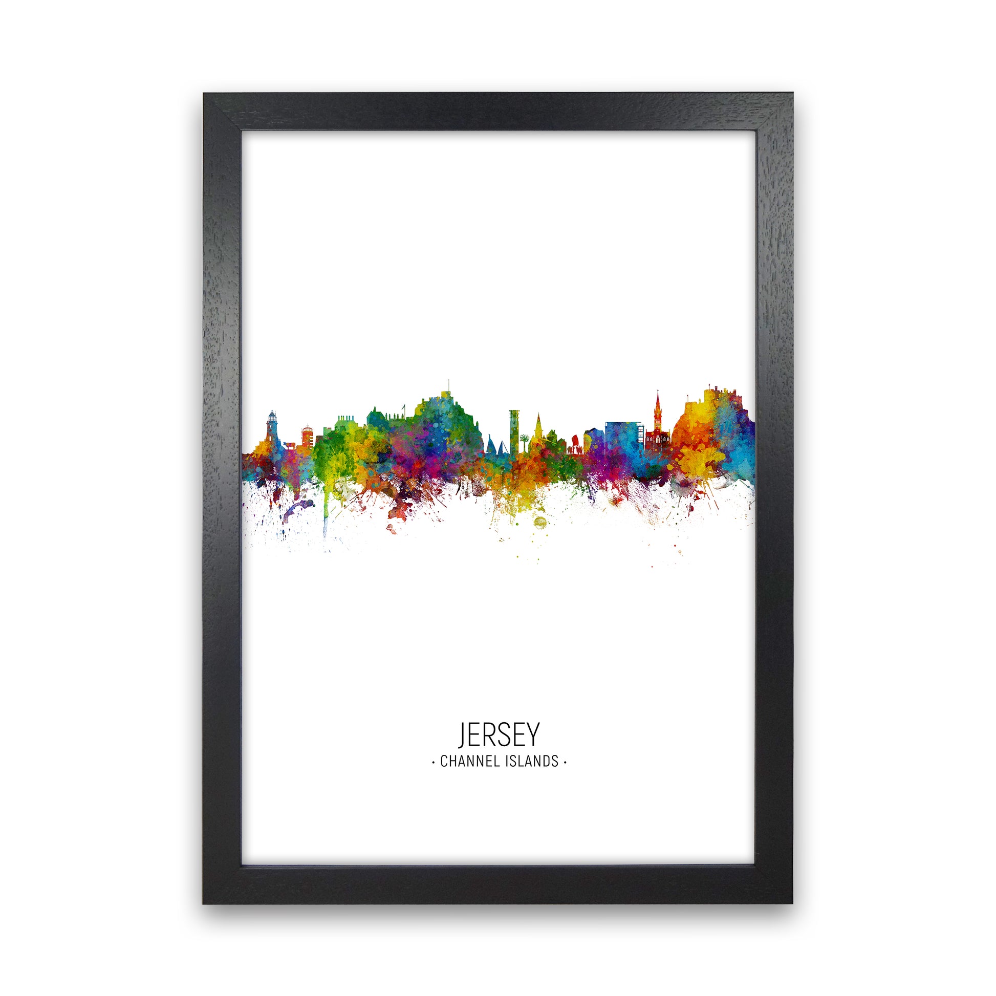 Jersey Channel Islands Skyline Portrait Art Print by Michael Tompsett Black Grain