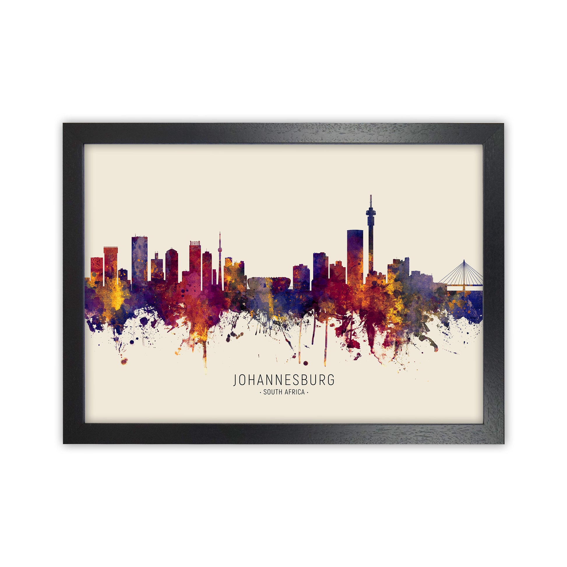Johannesburg South Africa Skyline Autumn City Name Art Print by Michael Tompsett Black Grain