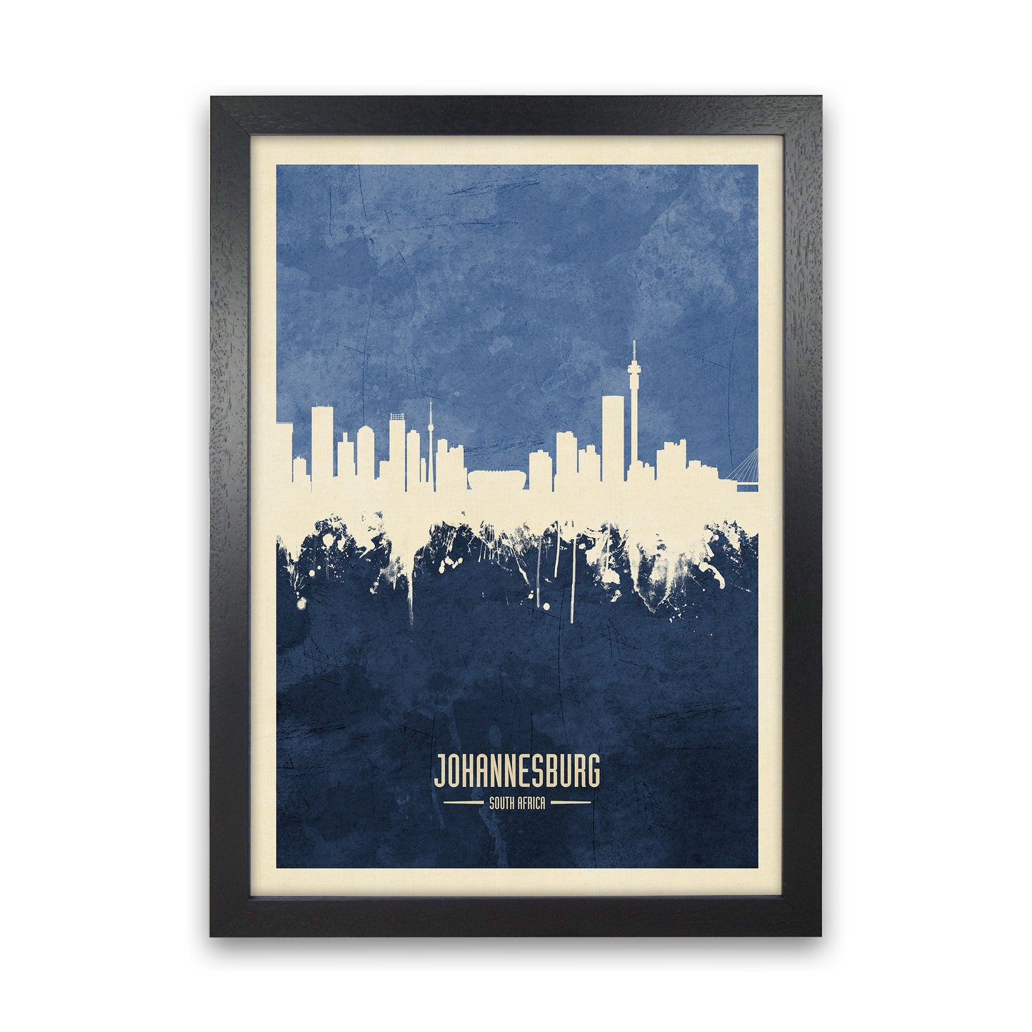 Johannesburg South Africa Skyline Portrait Navy Art Print by Michael Tompsett Black Grain