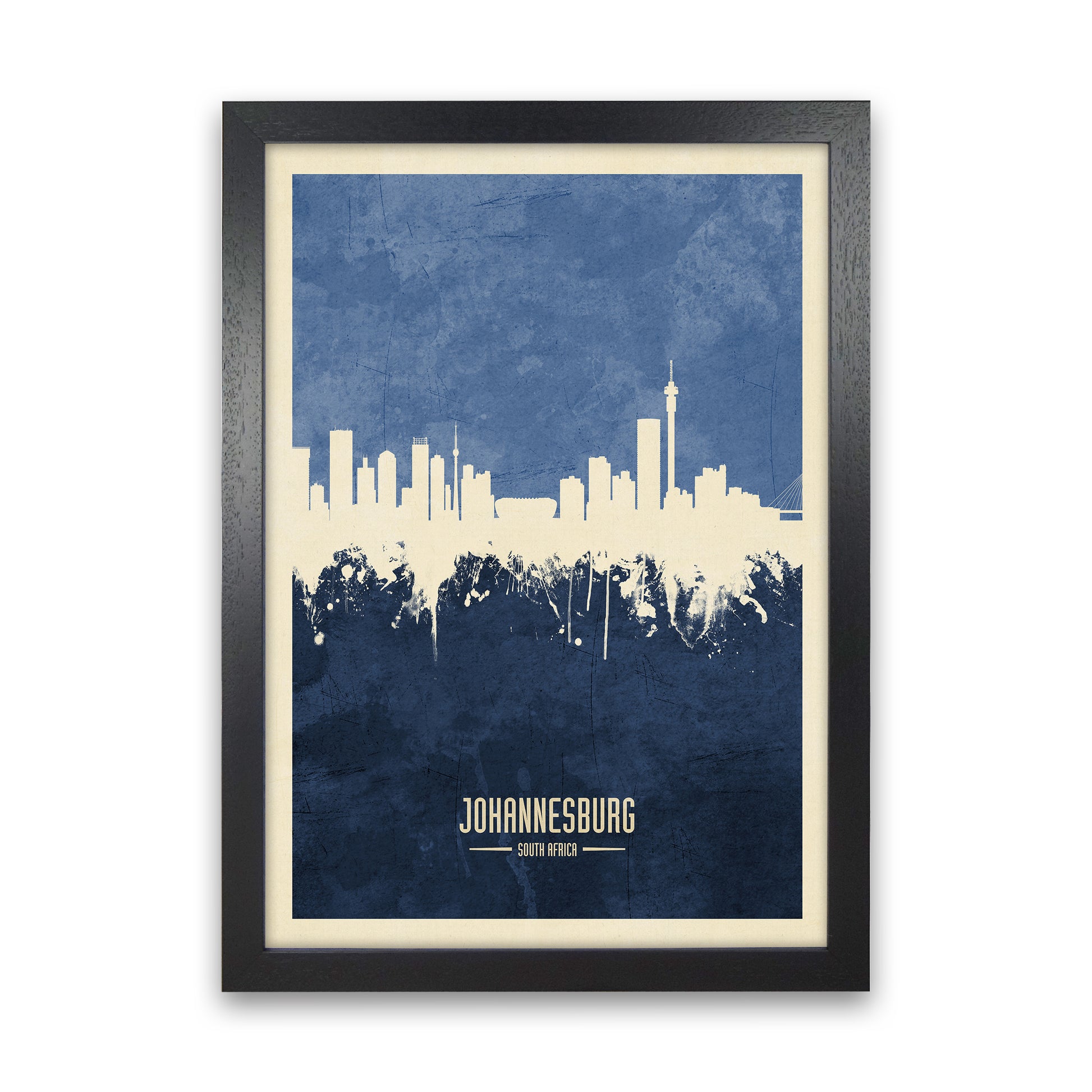 Johannesburg South Africa Skyline Portrait Navy Art Print by Michael Tompsett Black Grain