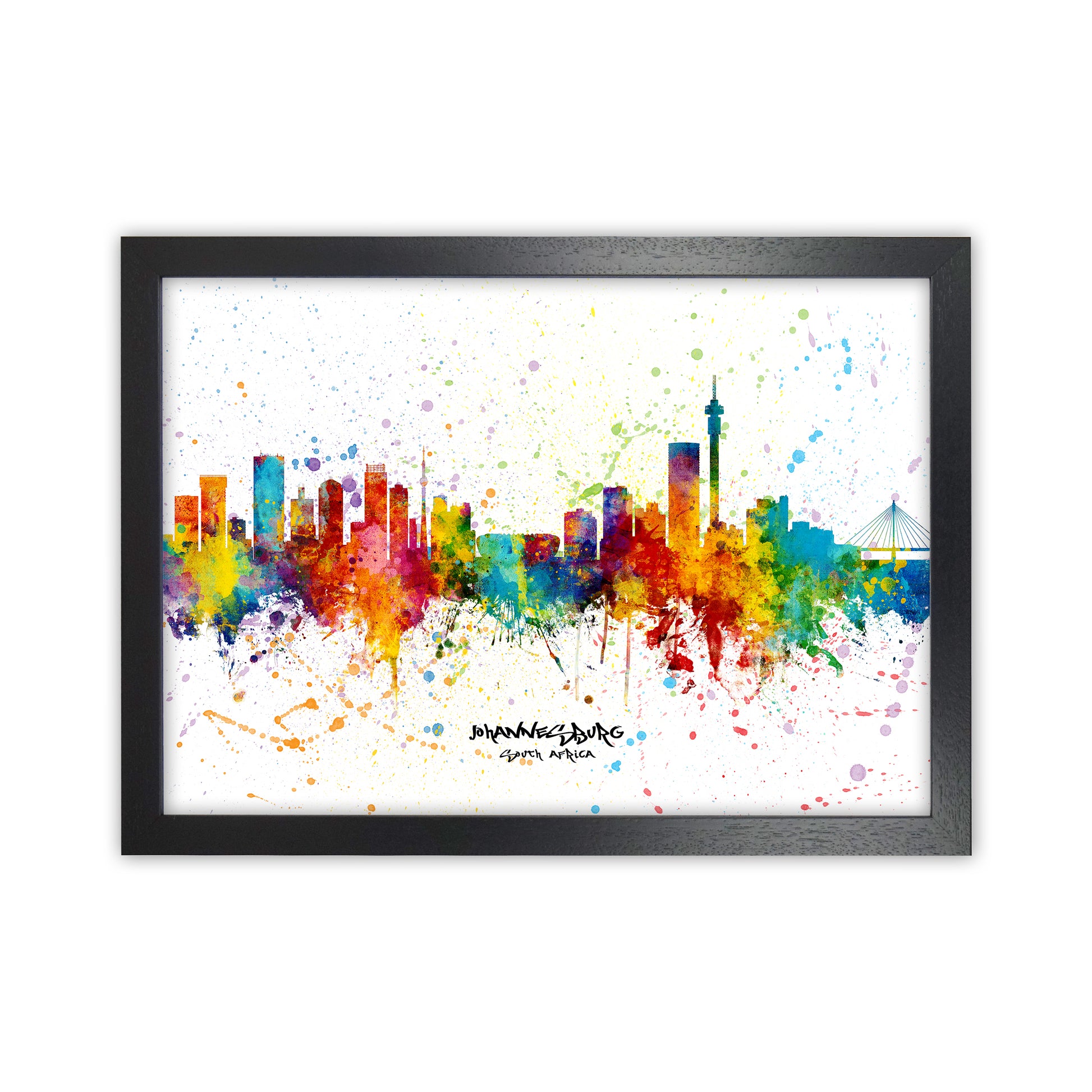 Johannesburg South Africa Skyline Splash Art Print by Michael Tompsett Black Grain