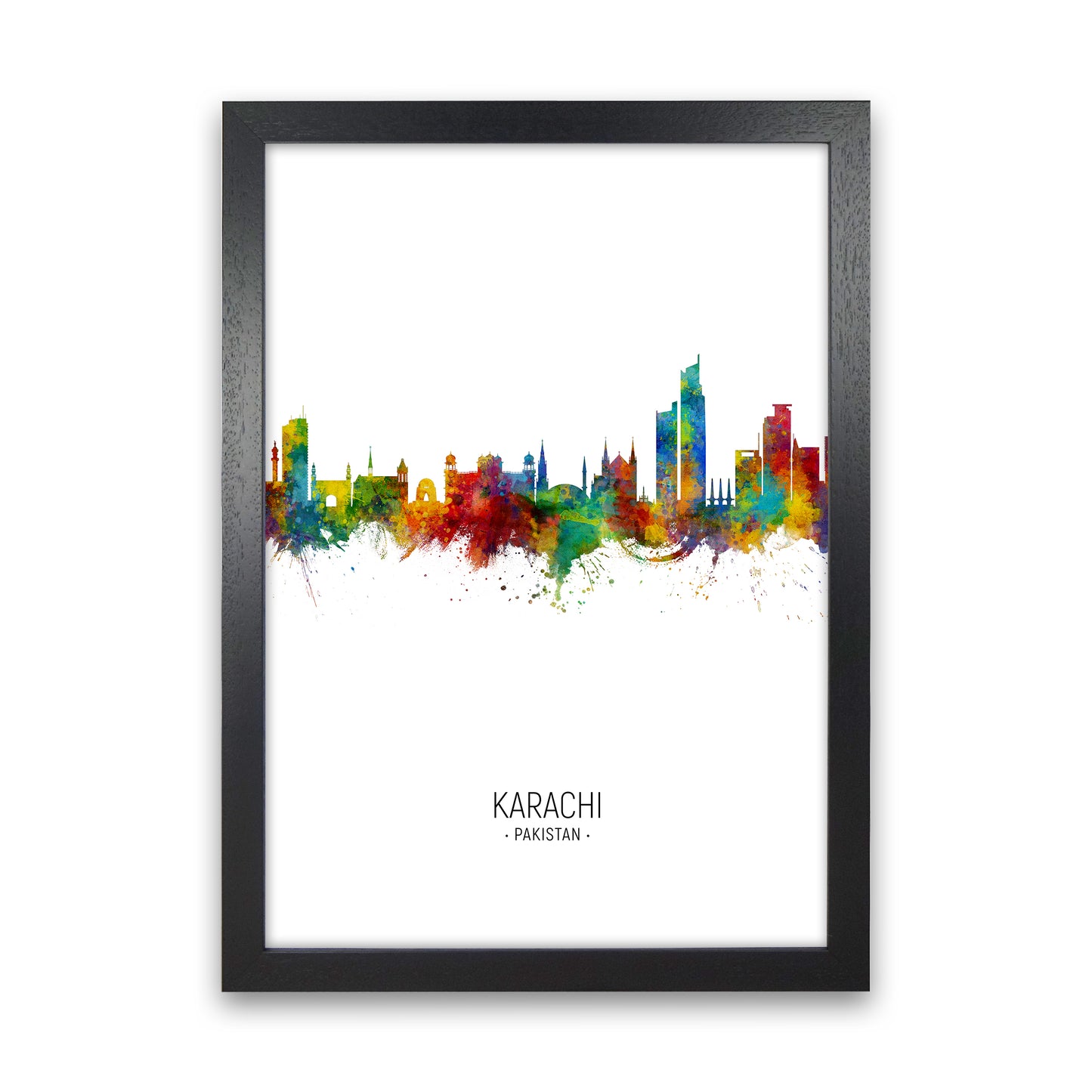 Karachi Pakistan Skyline Portrait Art Print by Michael Tompsett Black Grain