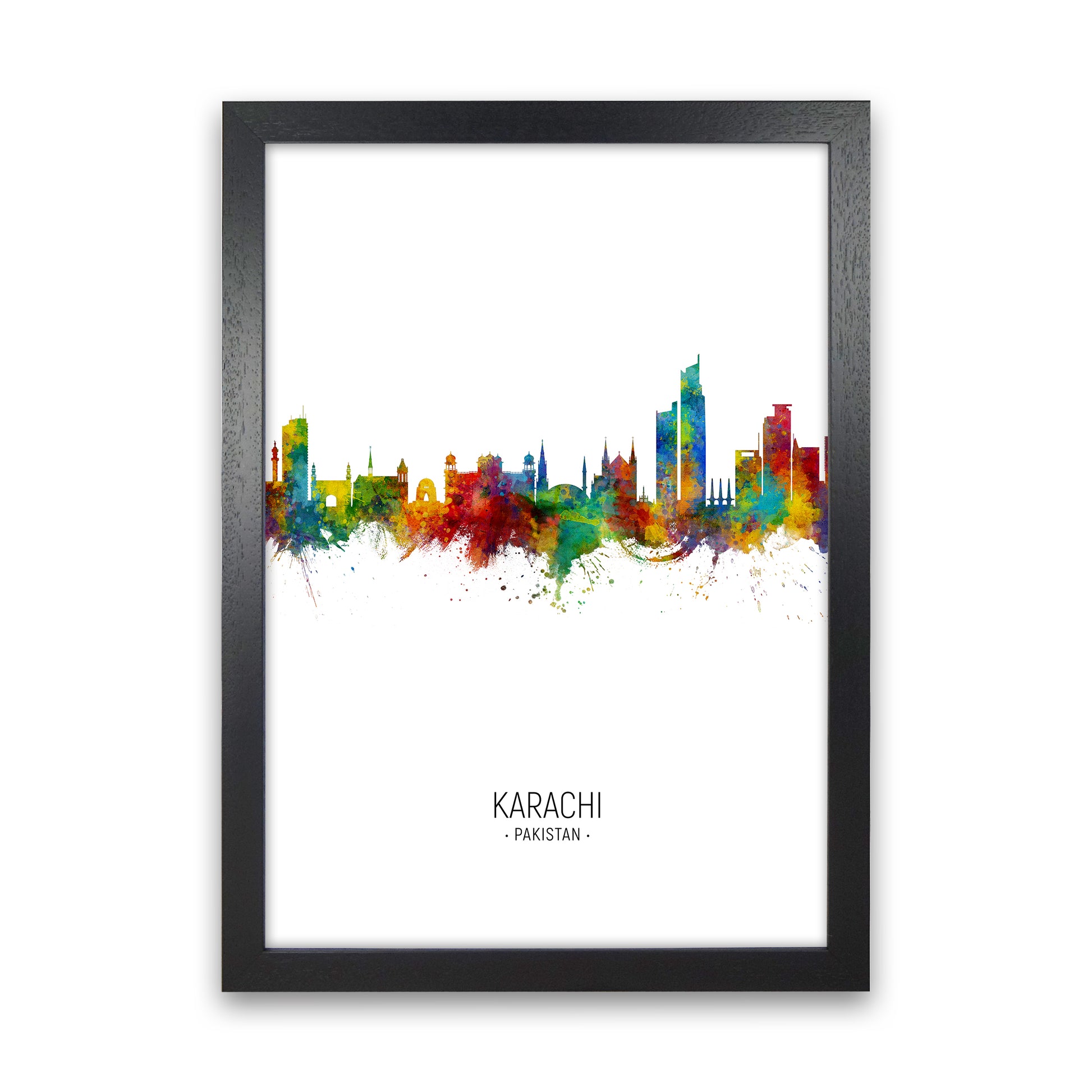 Karachi Pakistan Skyline Portrait Art Print by Michael Tompsett Black Grain
