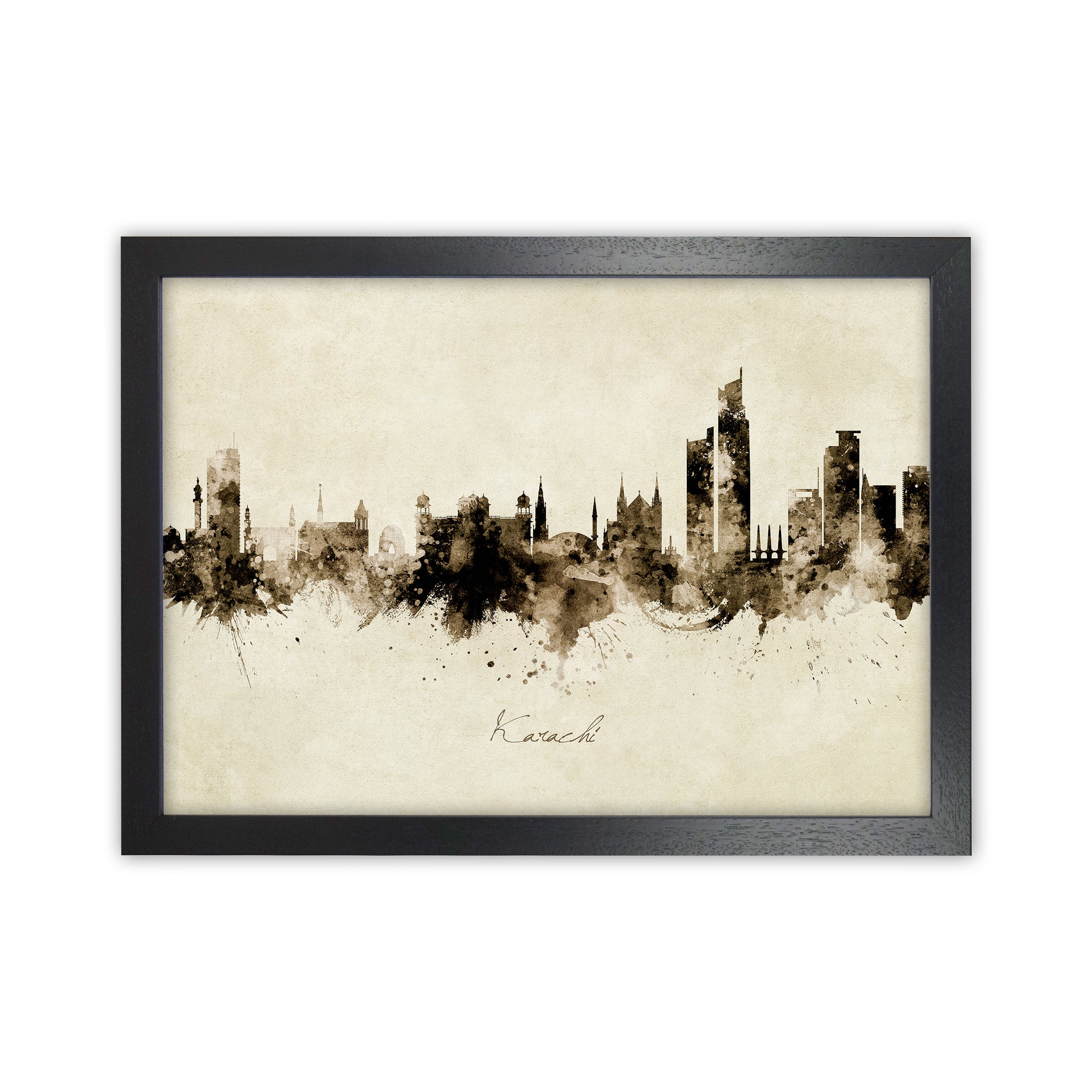 Karachi Pakistan Skyline Vintage Art Print by Michael Tompsett Black Grain