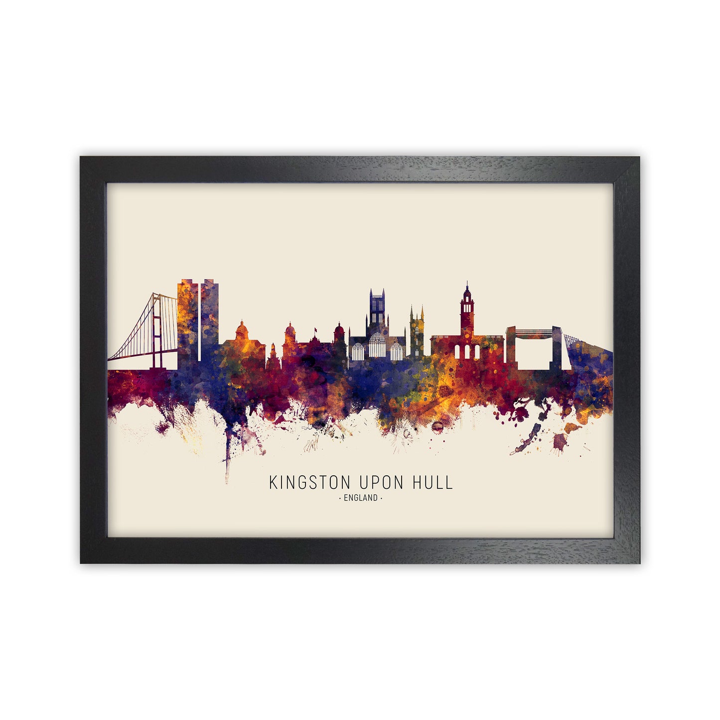 Kingston Upon Hull England Skyline Autumn City Name Art Print by Michael Tompsett Black Grain