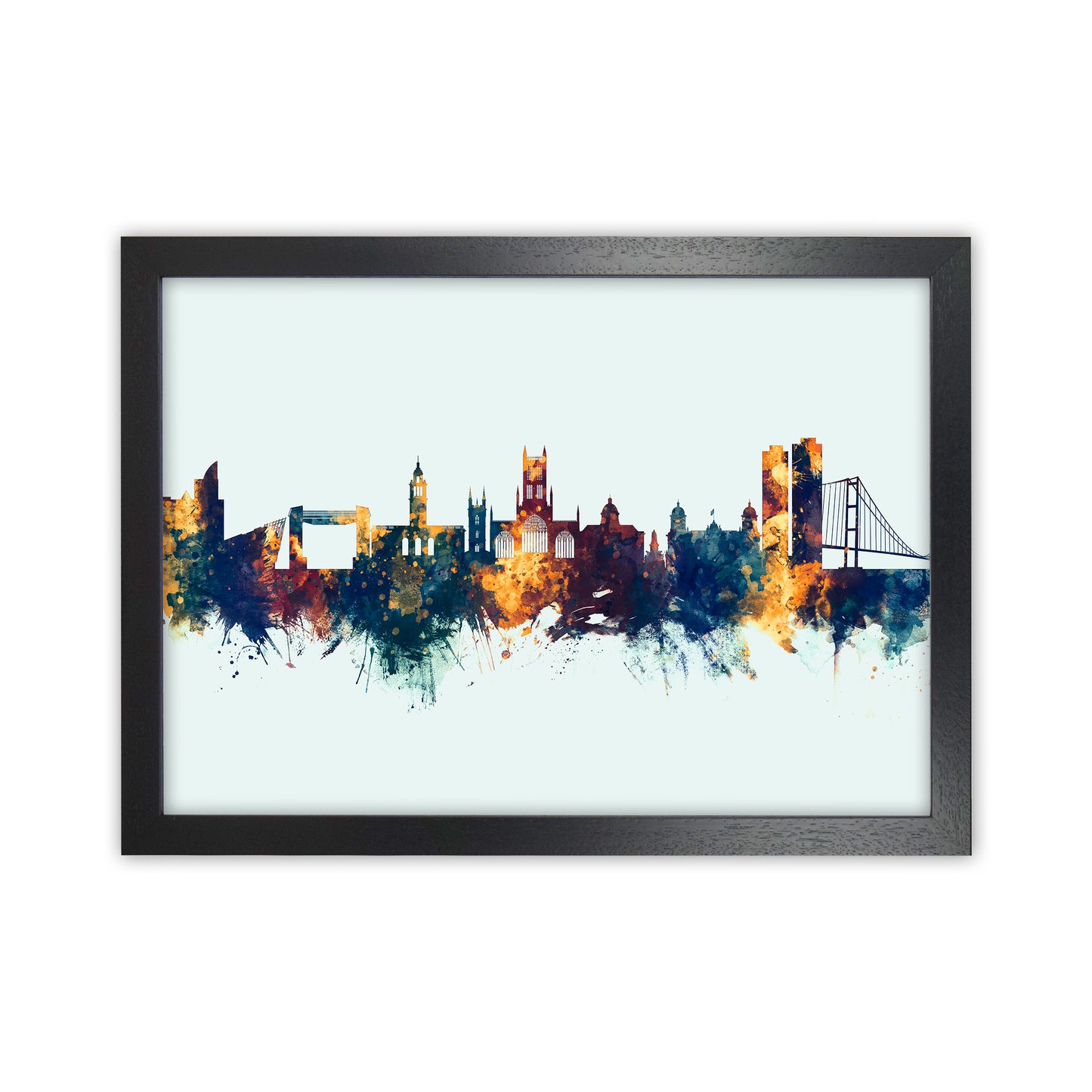 Kingston Upon Hull England Skyline Blue Orange Art Print by Michael Tompsett Black Grain