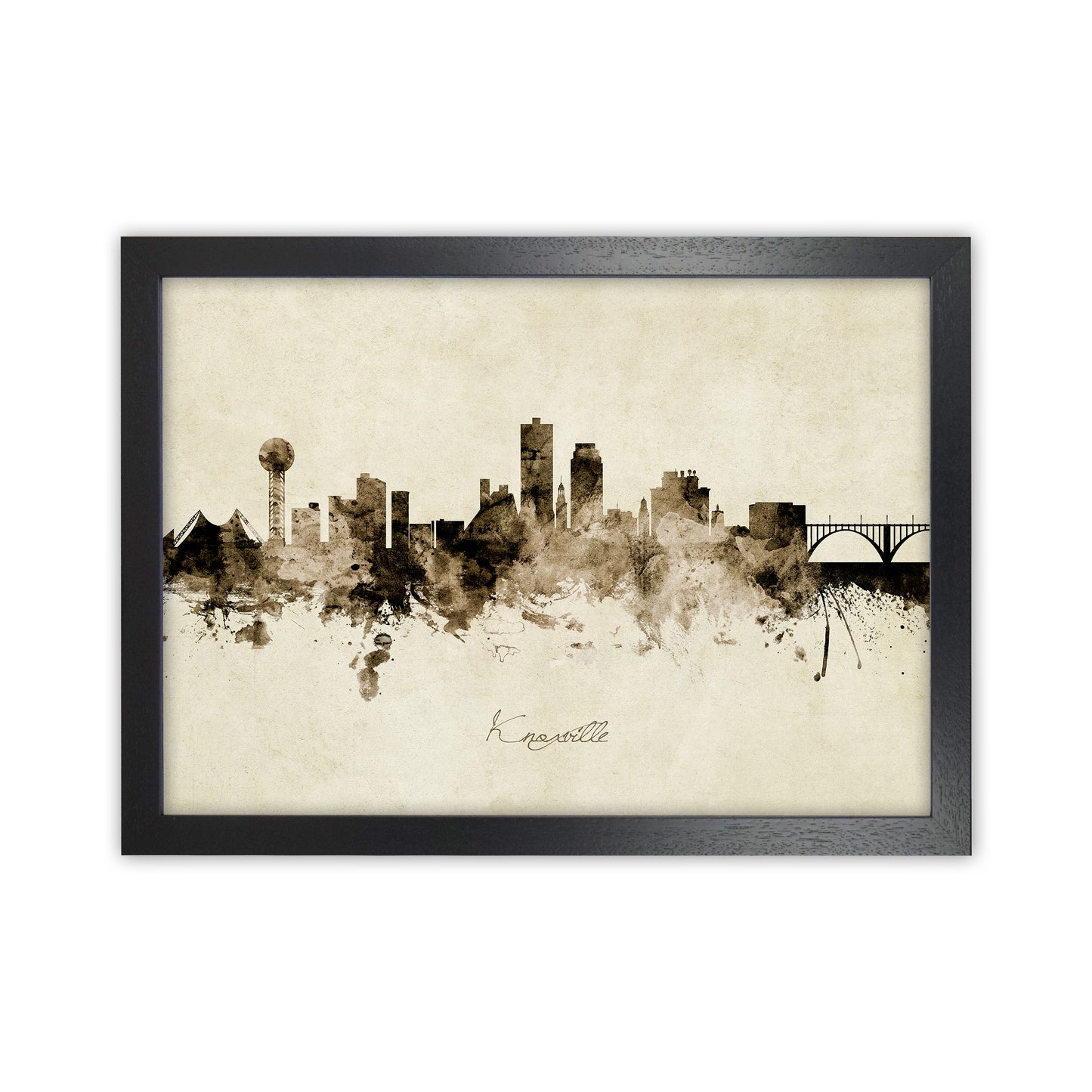 Knoxville Tennessee Skyline Vintage Art Print by Michael Tompsett Black Grain