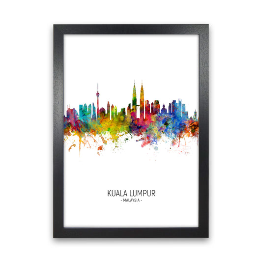 Kuala Lumpur Malaysia Skyline Portrait Art Print by Michael Tompsett Black Grain