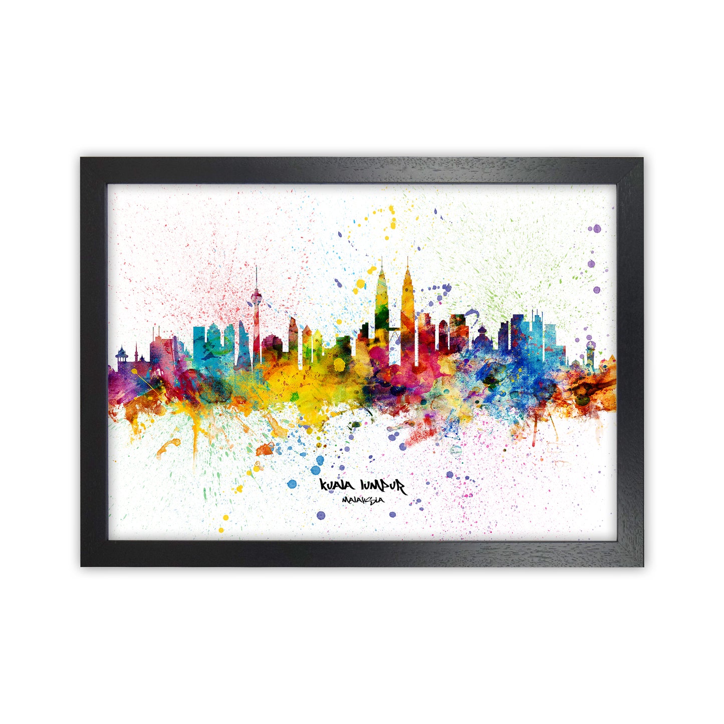 Kuala Lumpur Malaysia Skyline Splash Art Print by Michael Tompsett Black Grain