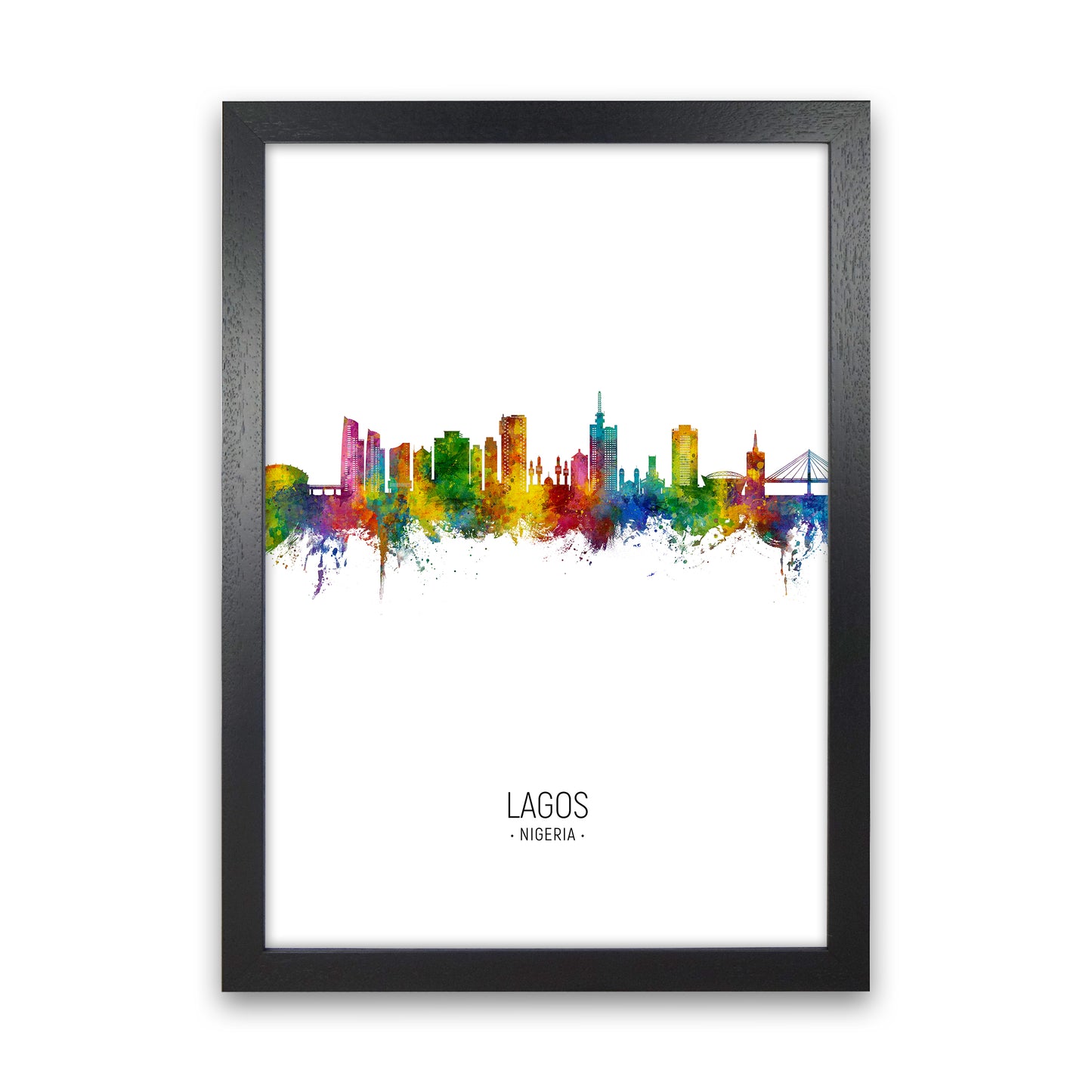 Lagos Nigeria Skyline Portrait Art Print by Michael Tompsett Black Grain