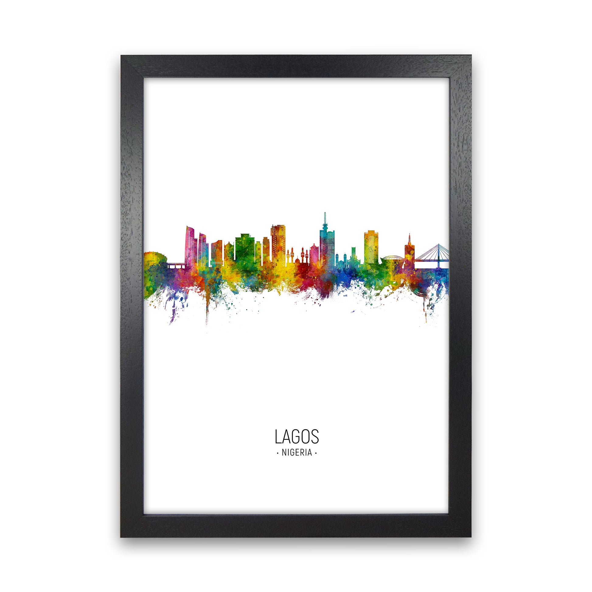 Lagos Nigeria Skyline Portrait Art Print by Michael Tompsett Black Grain