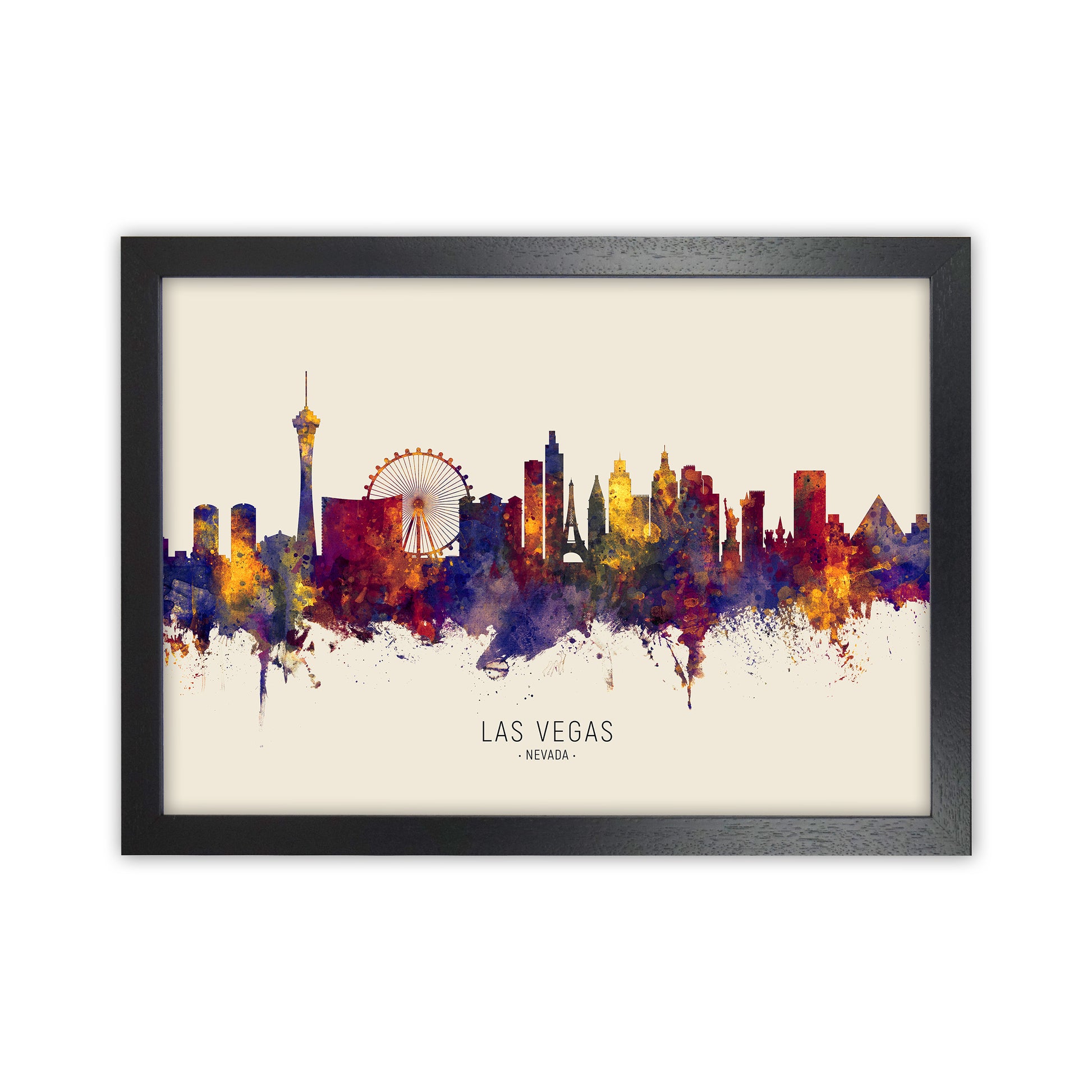 Las Vegas Nevada Skyline Autumn City Name Art Print by Michael Tompsett Black Grain