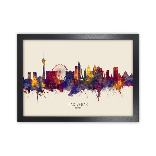 Las Vegas Nevada Skyline Autumn City Name Art Print by Michael Tompsett Black Grain