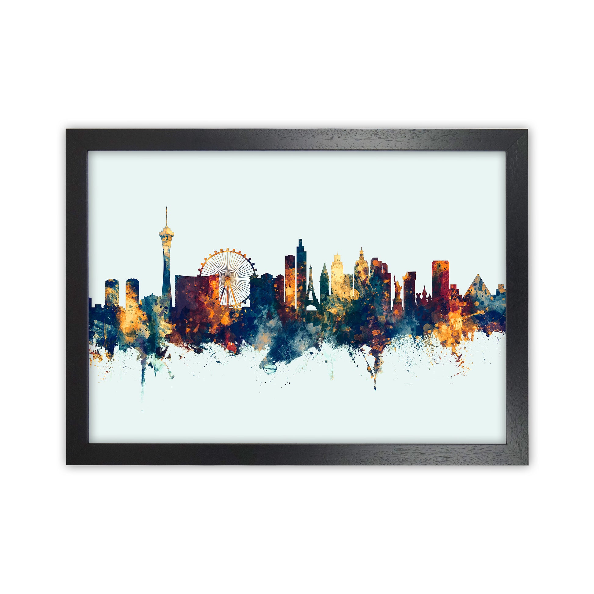 Las Vegas Nevada Skyline Blue Orange Art Print by Michael Tompsett Black Grain
