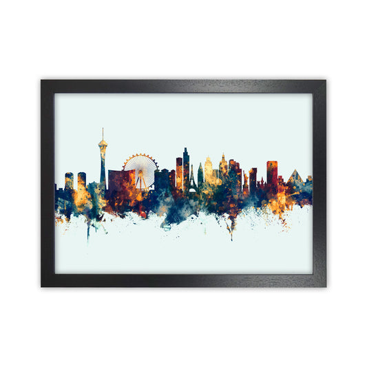 Las Vegas Nevada Skyline Blue Orange Art Print by Michael Tompsett Black Grain