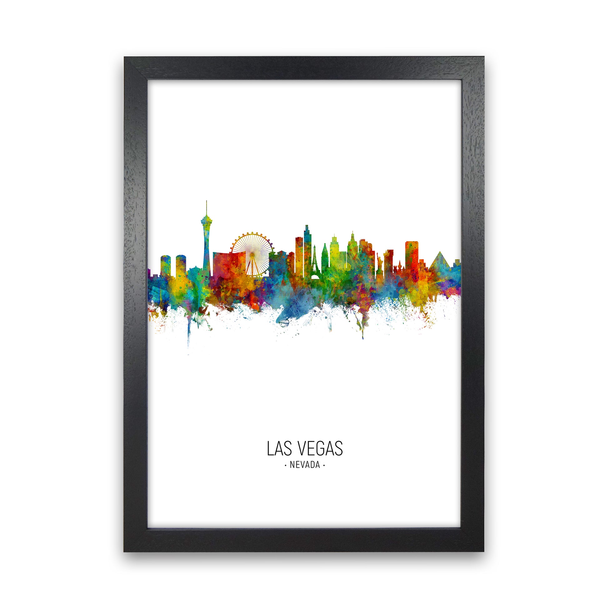 Las Vegas Nevada Skyline Portrait Art Print by Michael Tompsett Black Grain