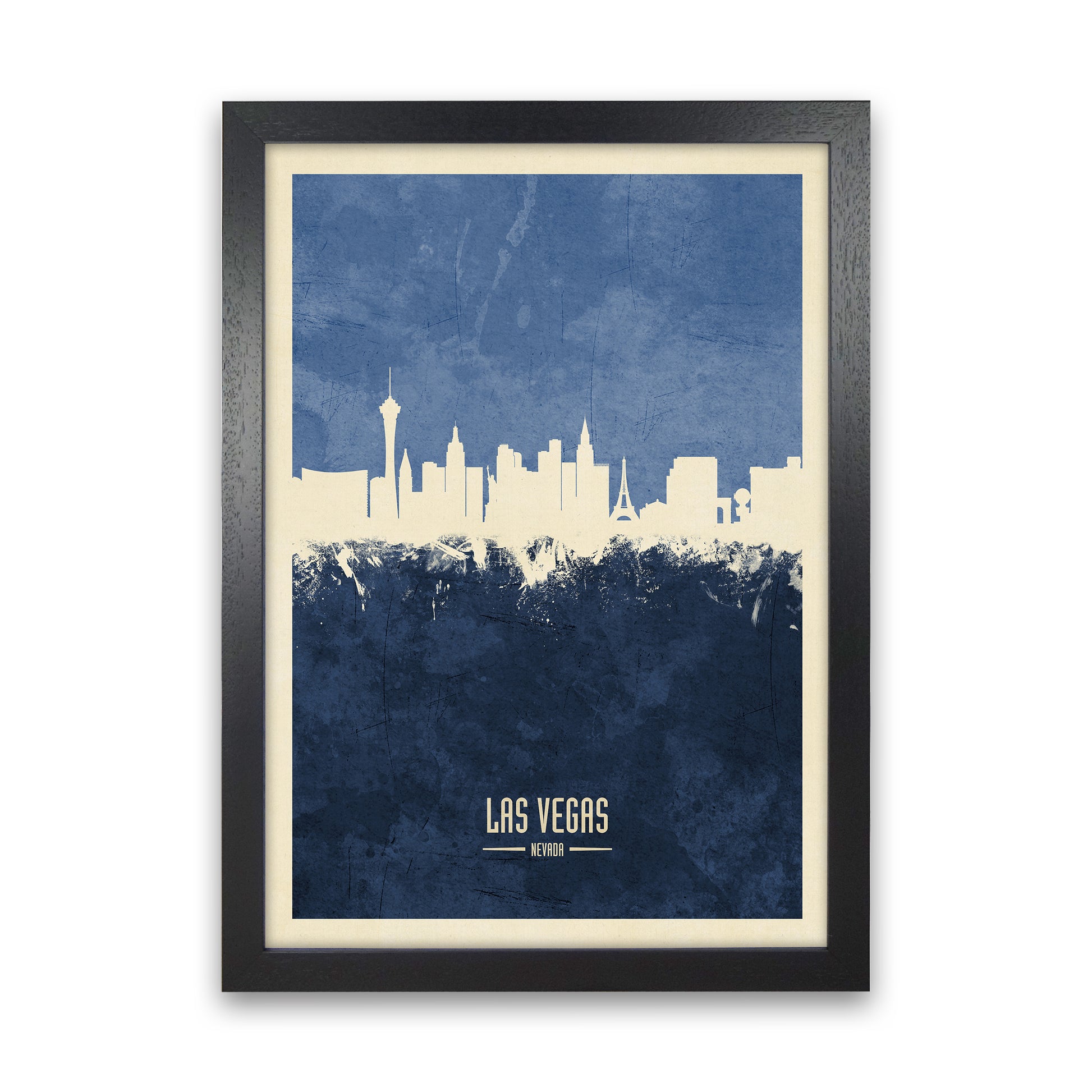 Las Vegas Nevada Skyline Portrait Navy Art Print by Michael Tompsett Black Grain